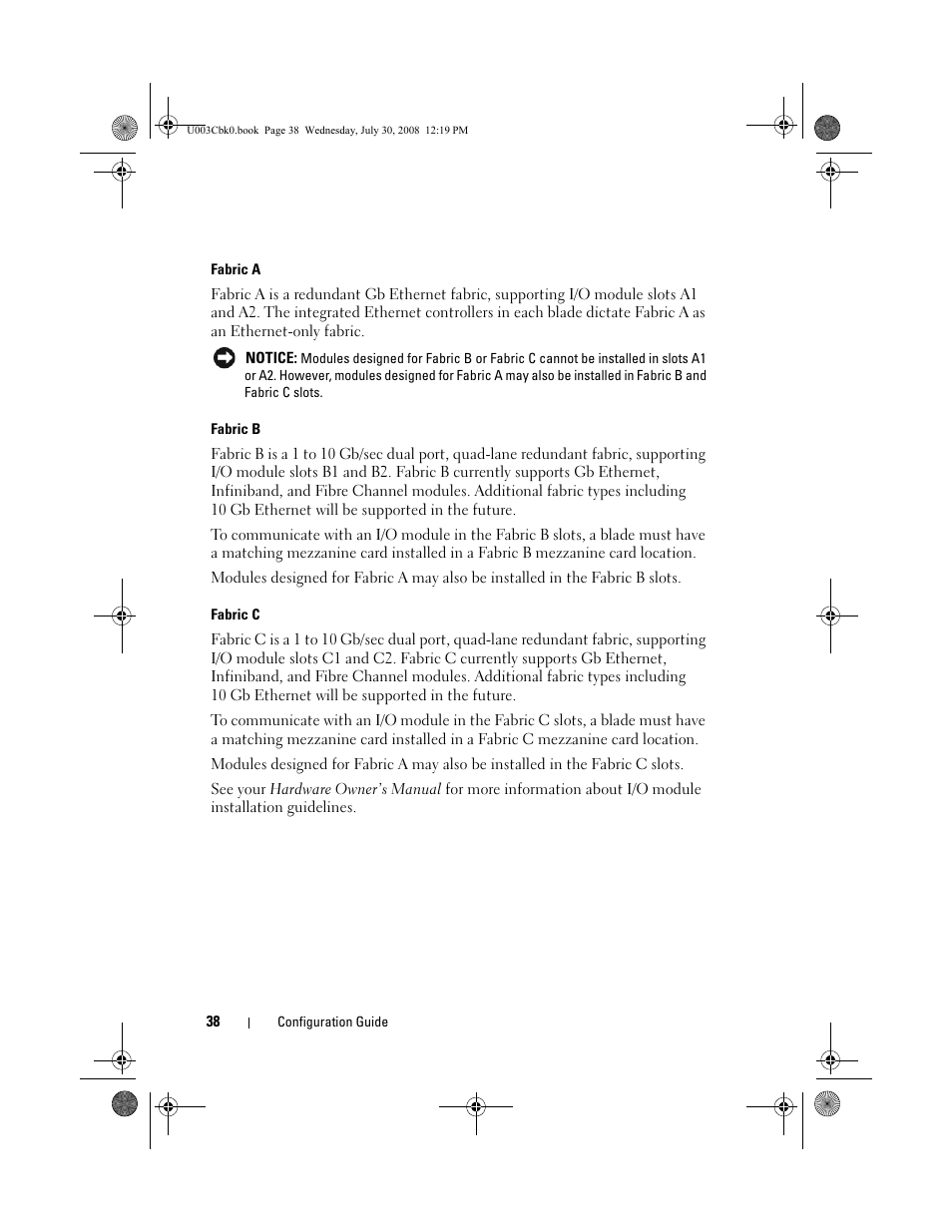 Fabric a, Fabric b, Fabric c | Dell PowerEdge M600 User Manual | Page 40 / 232