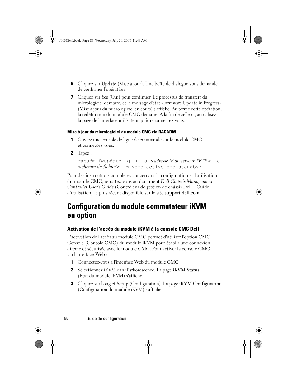 Configuration du module commutateur ikvm en option | Dell PowerEdge M600 User Manual | Page 88 / 232