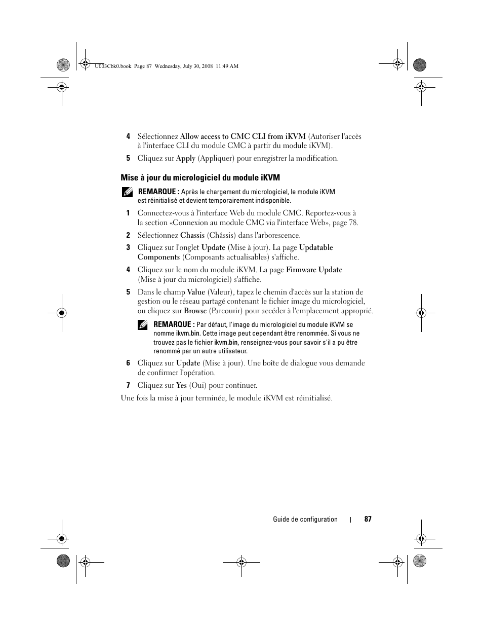 Mise à jour du micrologiciel du module ikvm | Dell PowerEdge M600 User Manual | Page 89 / 232