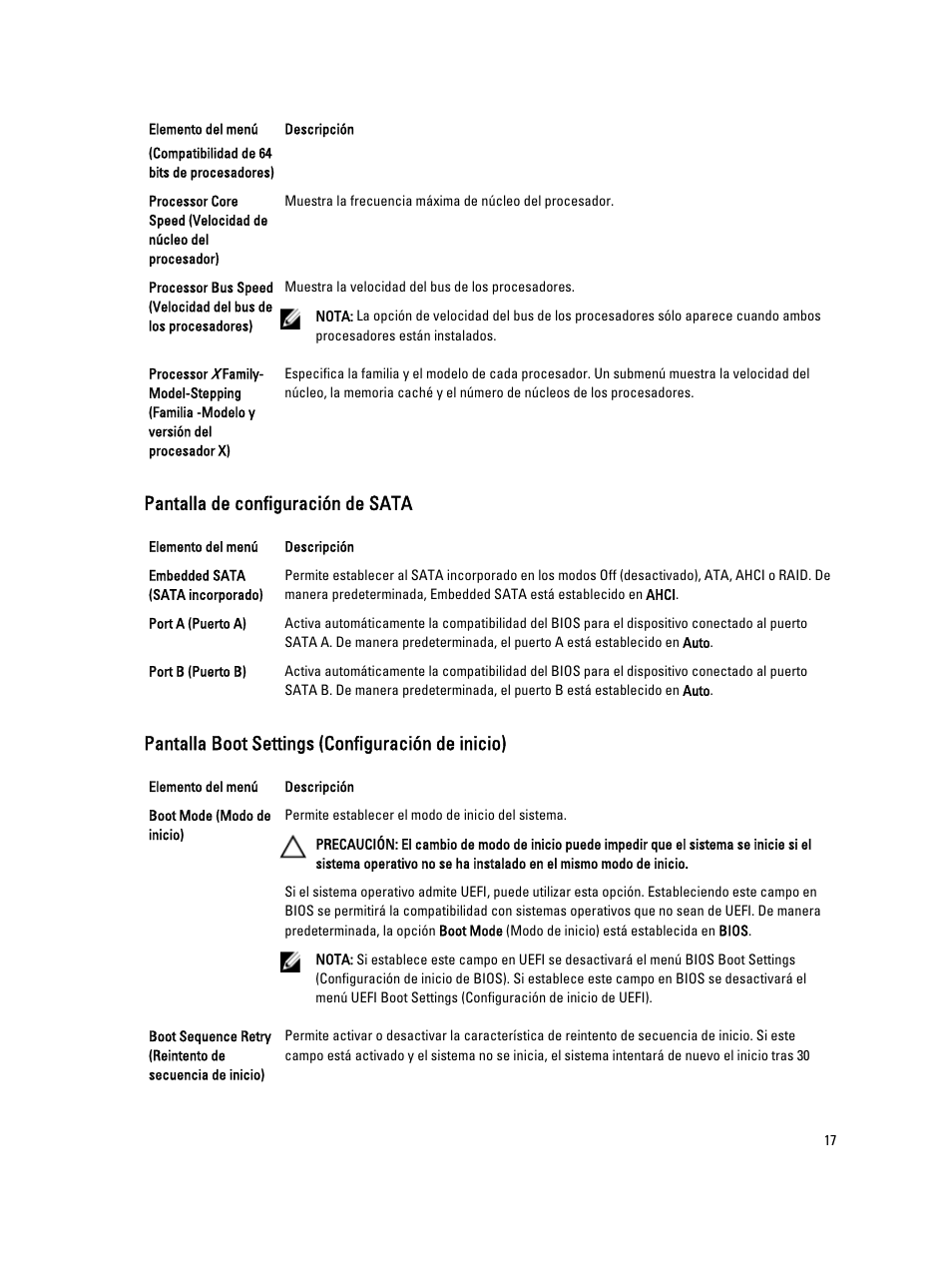 Pantalla de configuración de sata, Pantalla boot settings (configuración de inicio) | Dell PowerEdge VRTX User Manual | Page 17 / 173