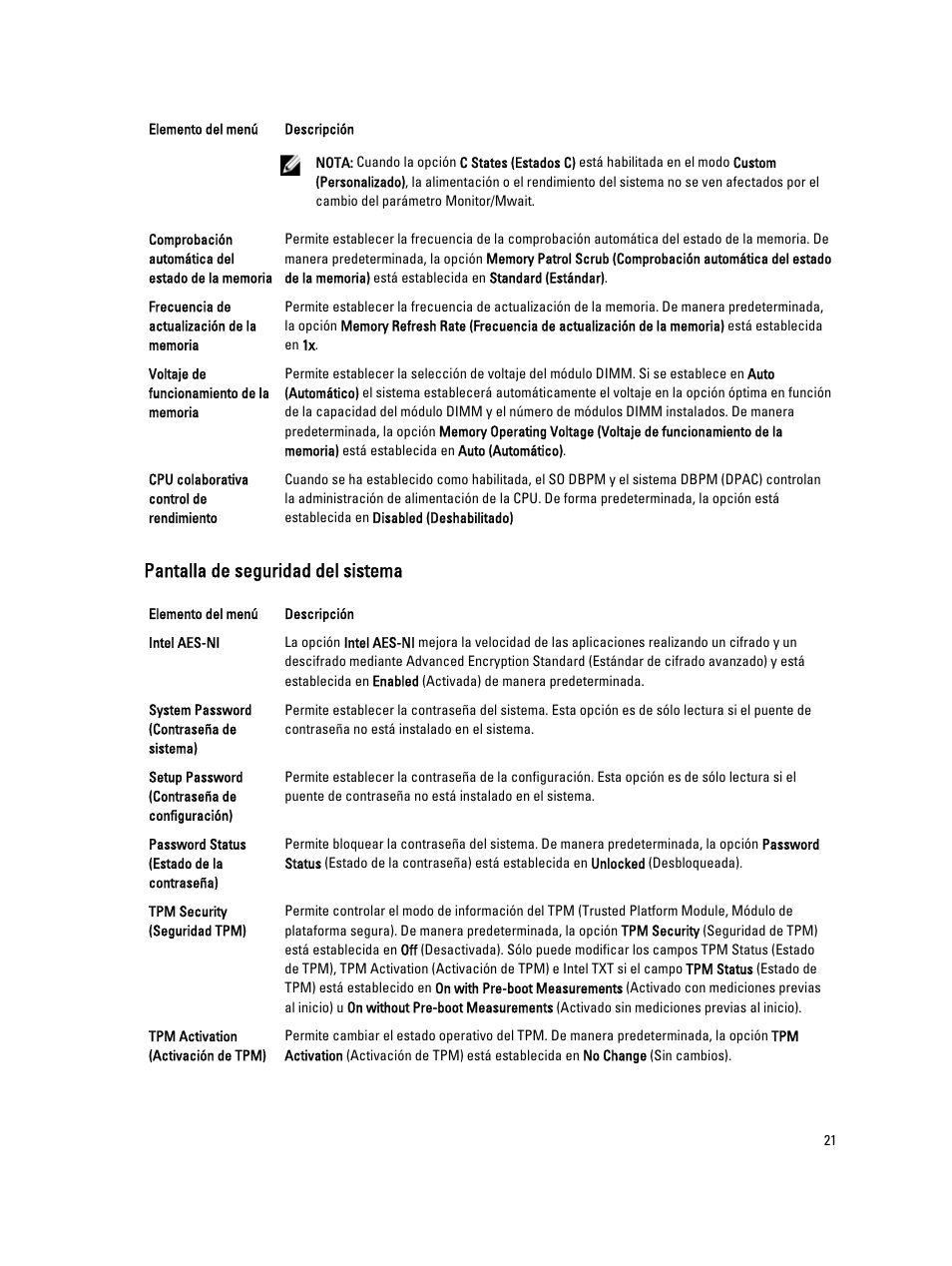 Pantalla de seguridad del sistema | Dell PowerEdge VRTX User Manual | Page 21 / 173