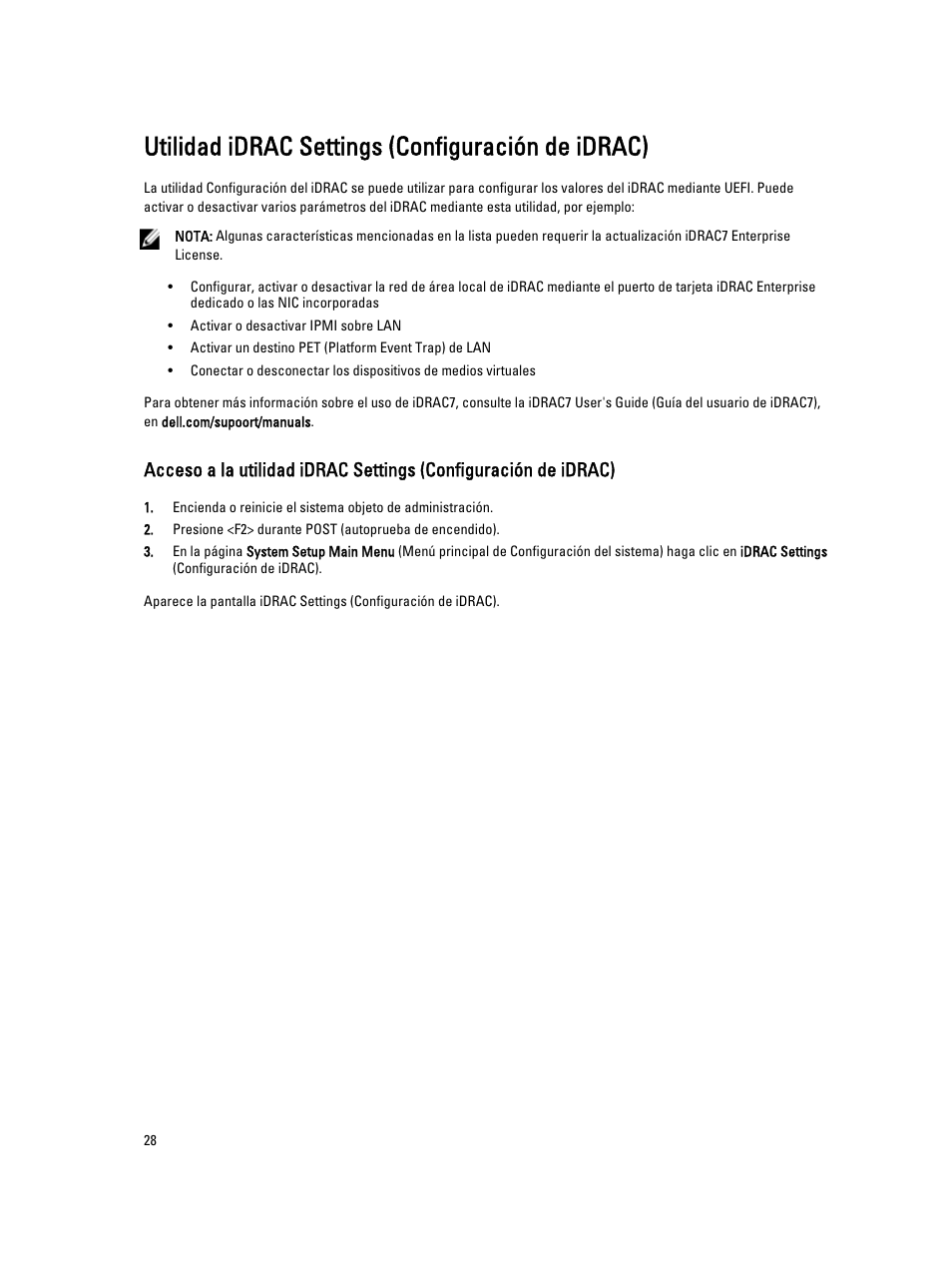 Utilidad idrac settings (configuración de idrac) | Dell PowerEdge VRTX User Manual | Page 28 / 173