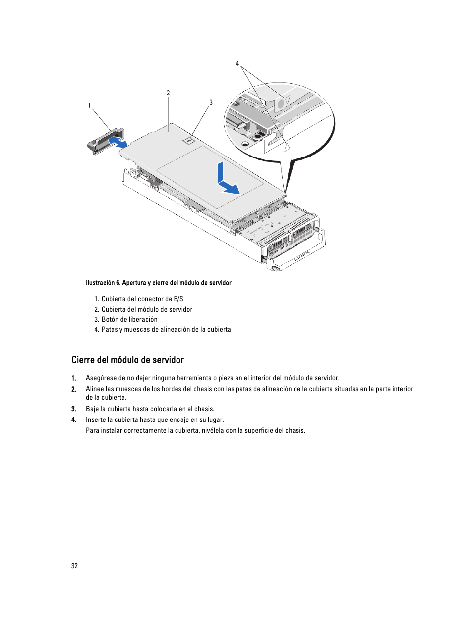 Cierre del módulo de servidor | Dell PowerEdge VRTX User Manual | Page 32 / 173