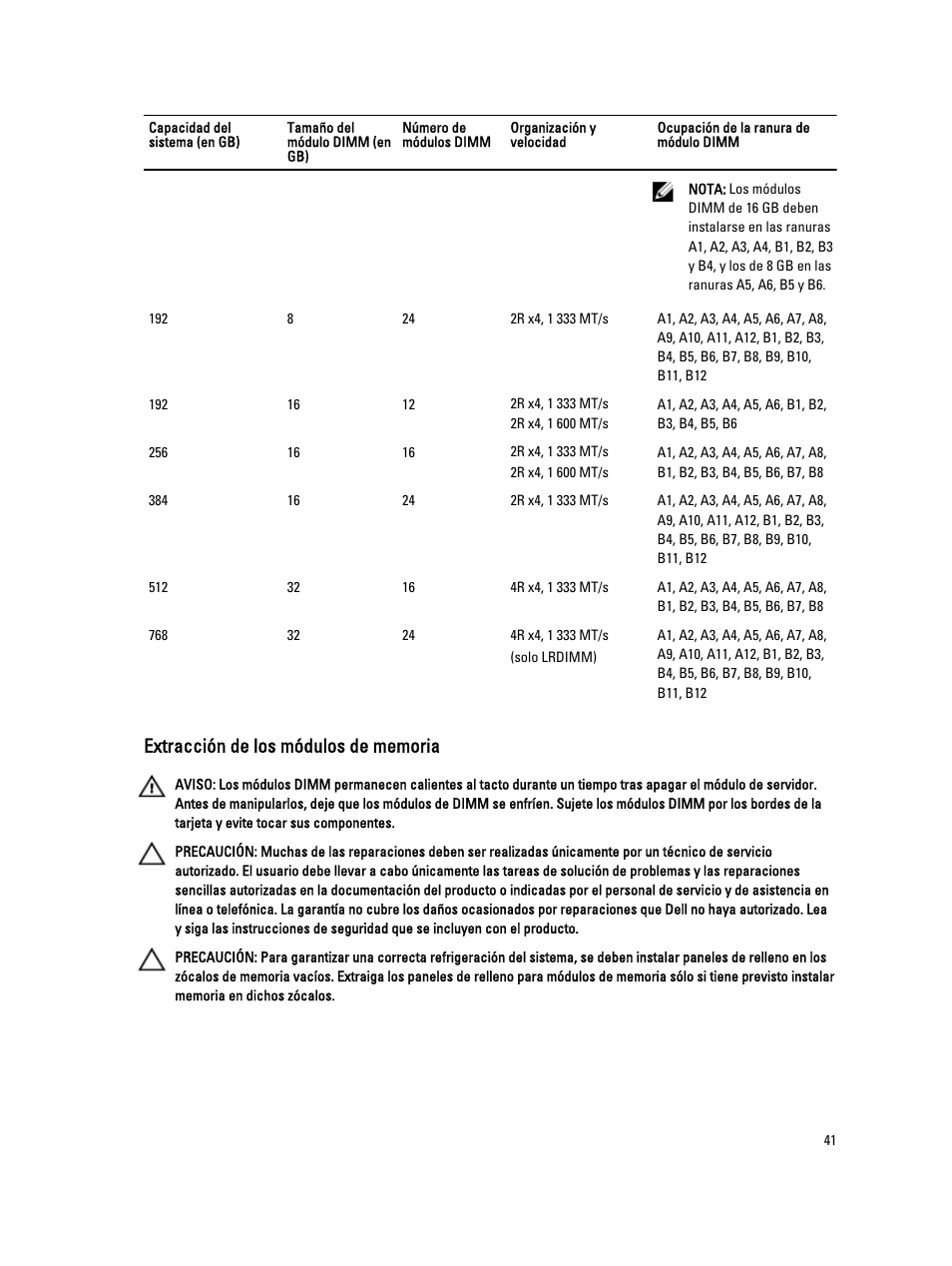 Extracción de los módulos de memoria | Dell PowerEdge VRTX User Manual | Page 41 / 173
