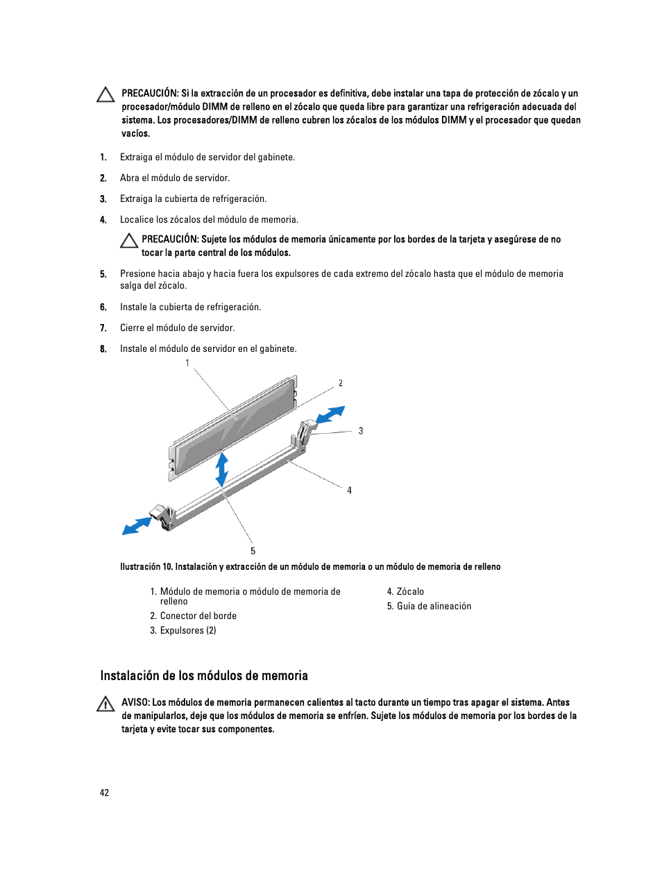 Instalación de los módulos de memoria | Dell PowerEdge VRTX User Manual | Page 42 / 173