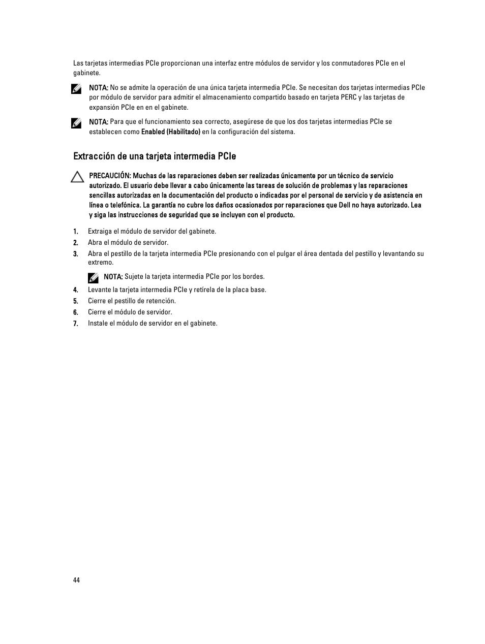 Extracción de una tarjeta intermedia pcie | Dell PowerEdge VRTX User Manual | Page 44 / 173