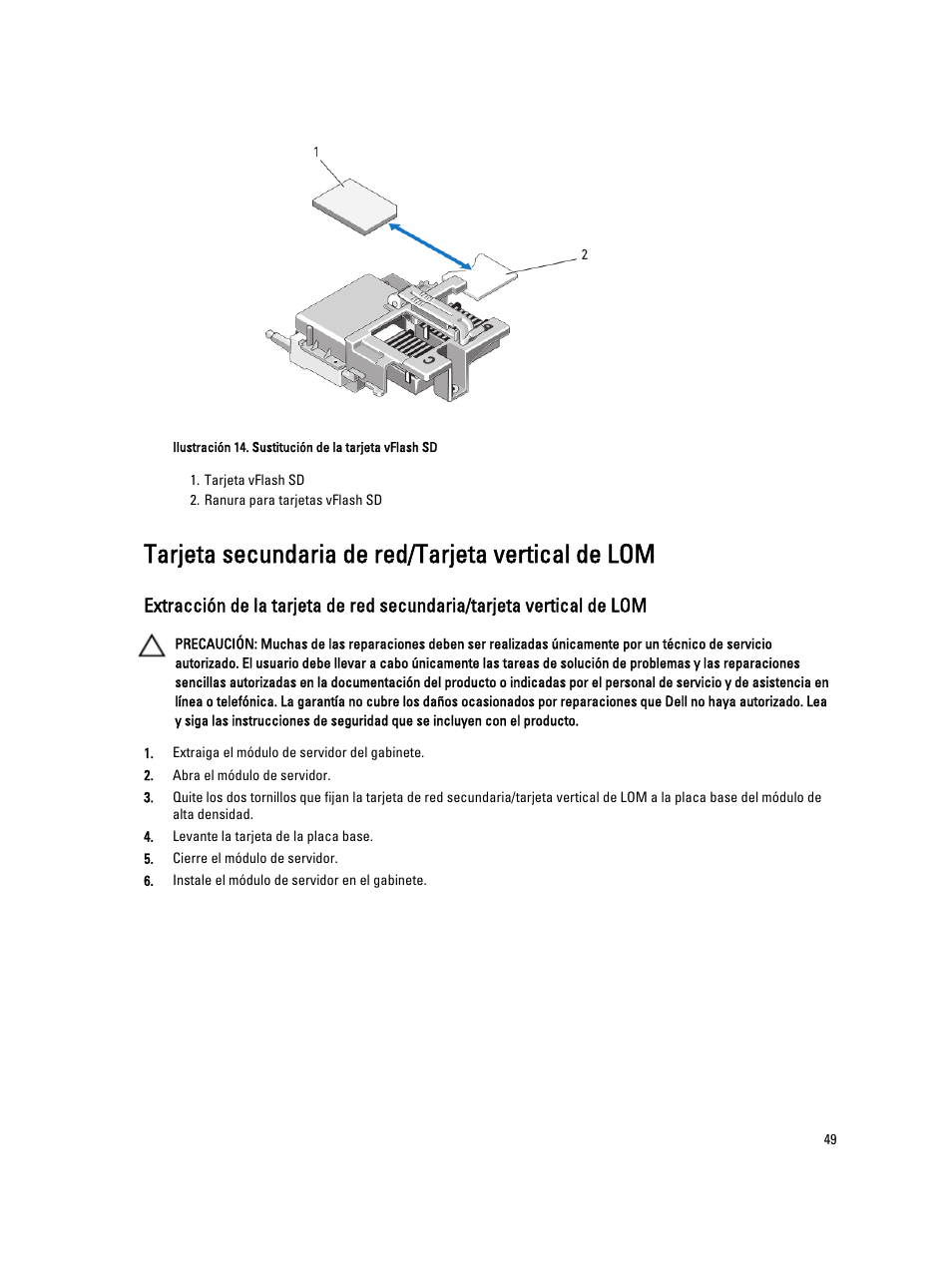 Tarjeta secundaria de red/tarjeta vertical de lom | Dell PowerEdge VRTX User Manual | Page 49 / 173