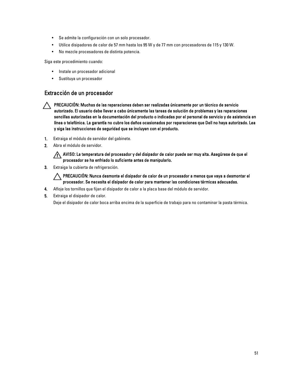 Extracción de un procesador | Dell PowerEdge VRTX User Manual | Page 51 / 173