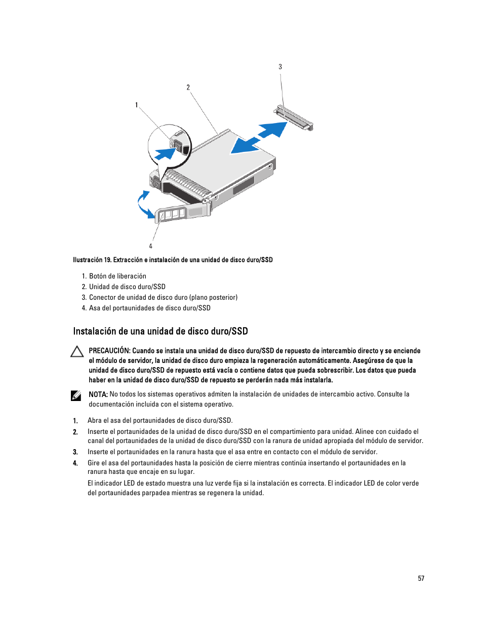 Instalación de una unidad de disco duro/ssd | Dell PowerEdge VRTX User Manual | Page 57 / 173