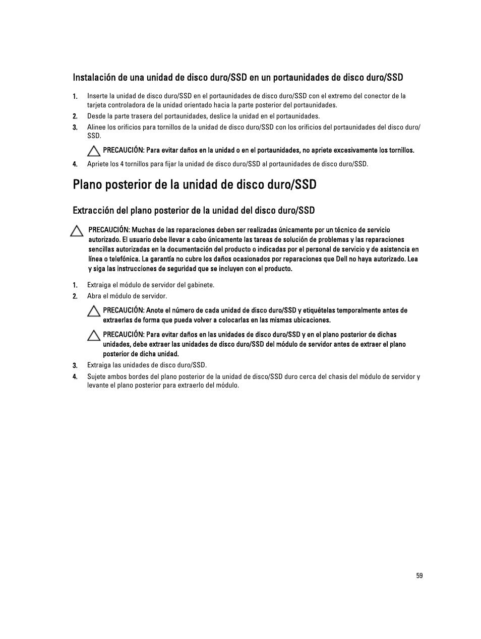 Plano posterior de la unidad de disco duro/ssd | Dell PowerEdge VRTX User Manual | Page 59 / 173