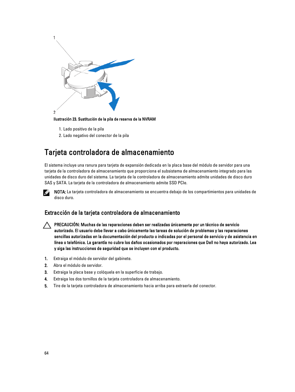 Tarjeta controladora de almacenamiento | Dell PowerEdge VRTX User Manual | Page 64 / 173