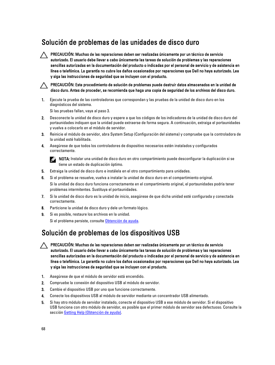 Solución de problemas de los dispositivos usb | Dell PowerEdge VRTX User Manual | Page 68 / 173