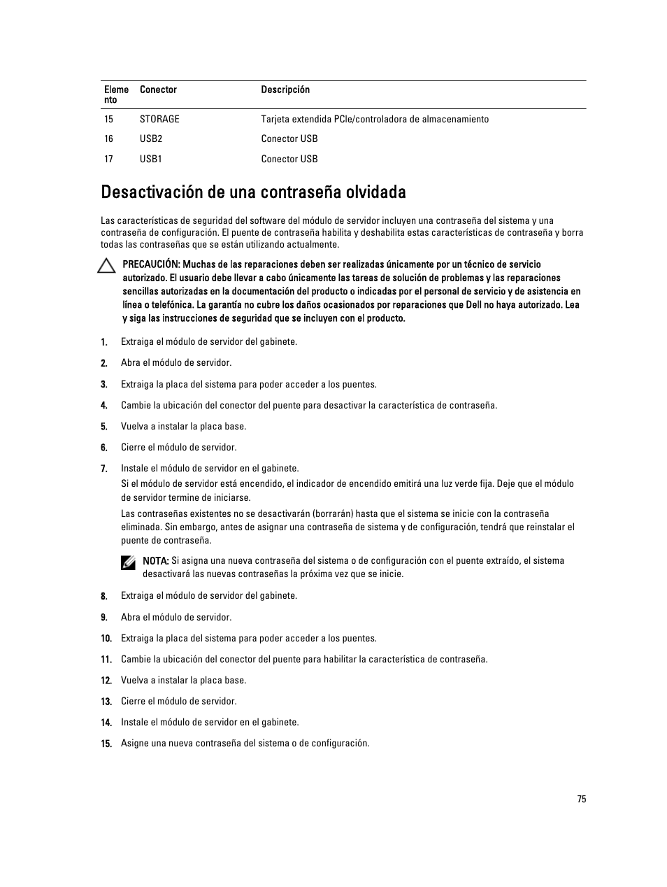 Desactivación de una contraseña olvidada | Dell PowerEdge VRTX User Manual | Page 75 / 173