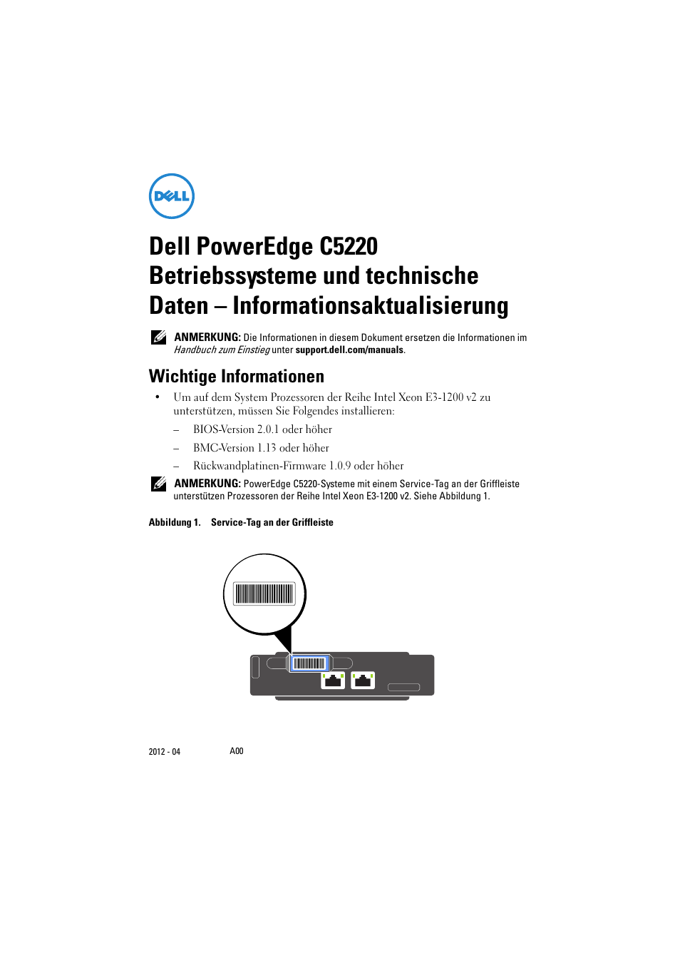 Wichtige informationen | Dell PowerEdge C5220 User Manual | Page 13 / 32