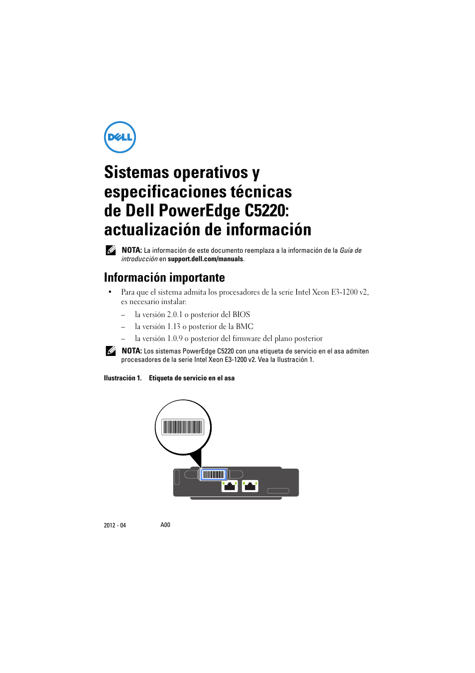 Información importante | Dell PowerEdge C5220 User Manual | Page 25 / 32