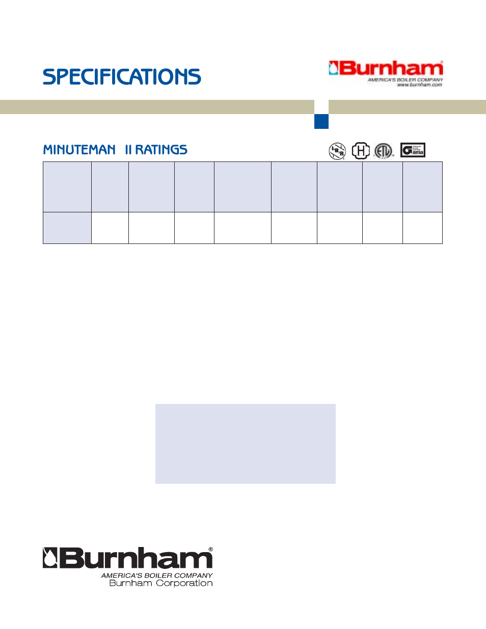 Specifications, Minuteman, Ii ratings | Burnham Minuteman II User Manual | Page 6 / 6