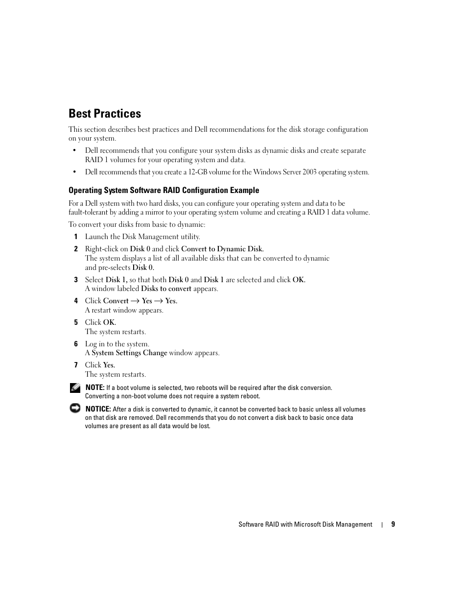 Best practices | Dell Software RAID with Microsoft Disk Management User Manual | Page 11 / 82