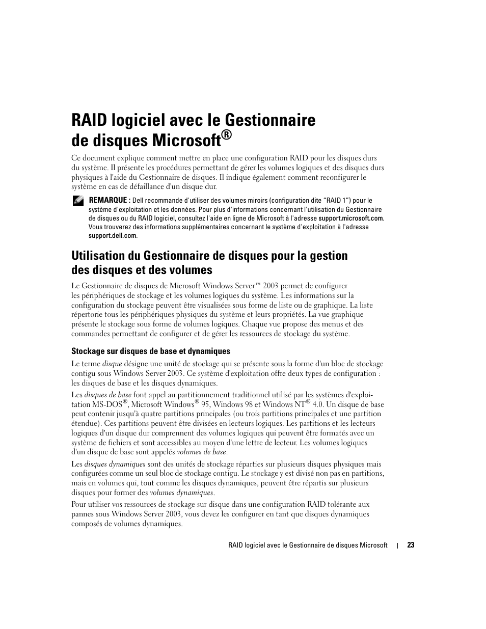 Stockage sur disques de base et dynamiques | Dell Software RAID with Microsoft Disk Management User Manual | Page 25 / 82