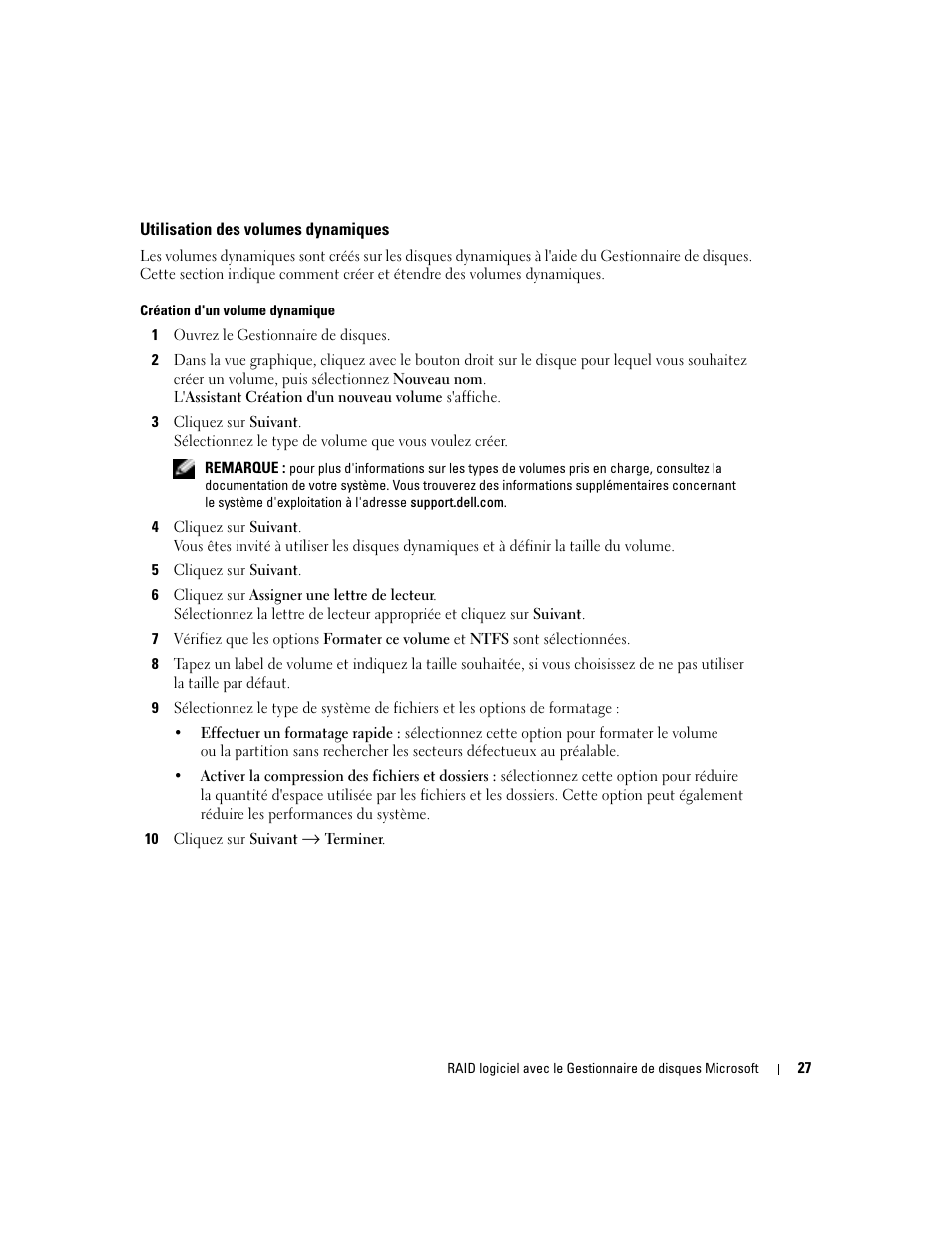 Utilisation des volumes dynamiques | Dell Software RAID with Microsoft Disk Management User Manual | Page 29 / 82