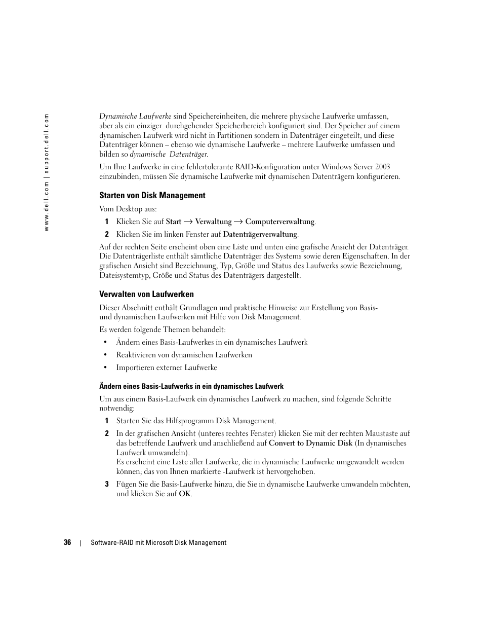 Starten von disk management, Verwalten von laufwerken | Dell Software RAID with Microsoft Disk Management User Manual | Page 38 / 82