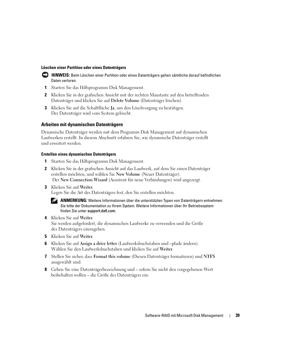 Arbeiten mit dynamischen datenträgern | Dell Software RAID with Microsoft Disk Management User Manual | Page 41 / 82