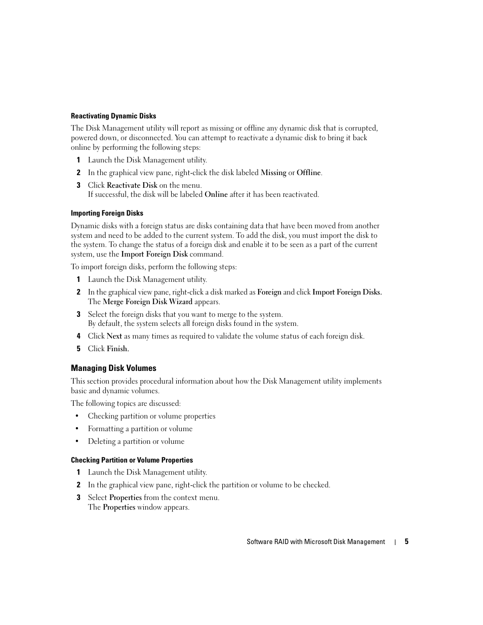 Managing disk volumes | Dell Software RAID with Microsoft Disk Management User Manual | Page 7 / 82
