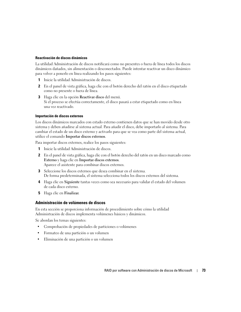 Administración de volúmenes de discos | Dell Software RAID with Microsoft Disk Management User Manual | Page 75 / 82