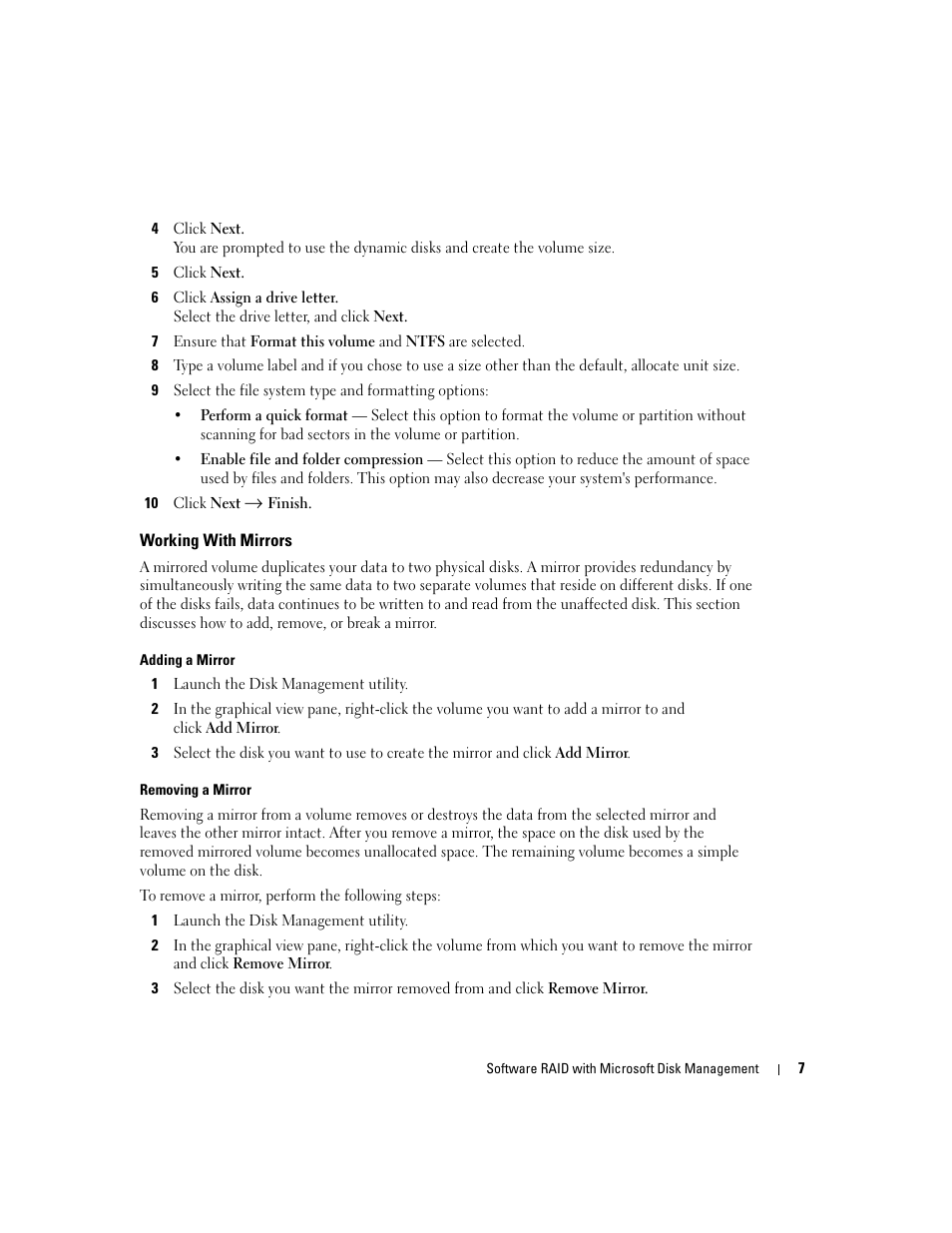 Working with mirrors | Dell Software RAID with Microsoft Disk Management User Manual | Page 9 / 82