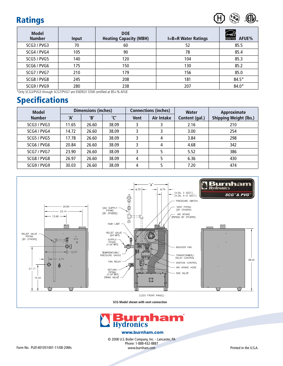 Ratings specifications | Burnham PVG & SCG User Manual | Page 4 / 4