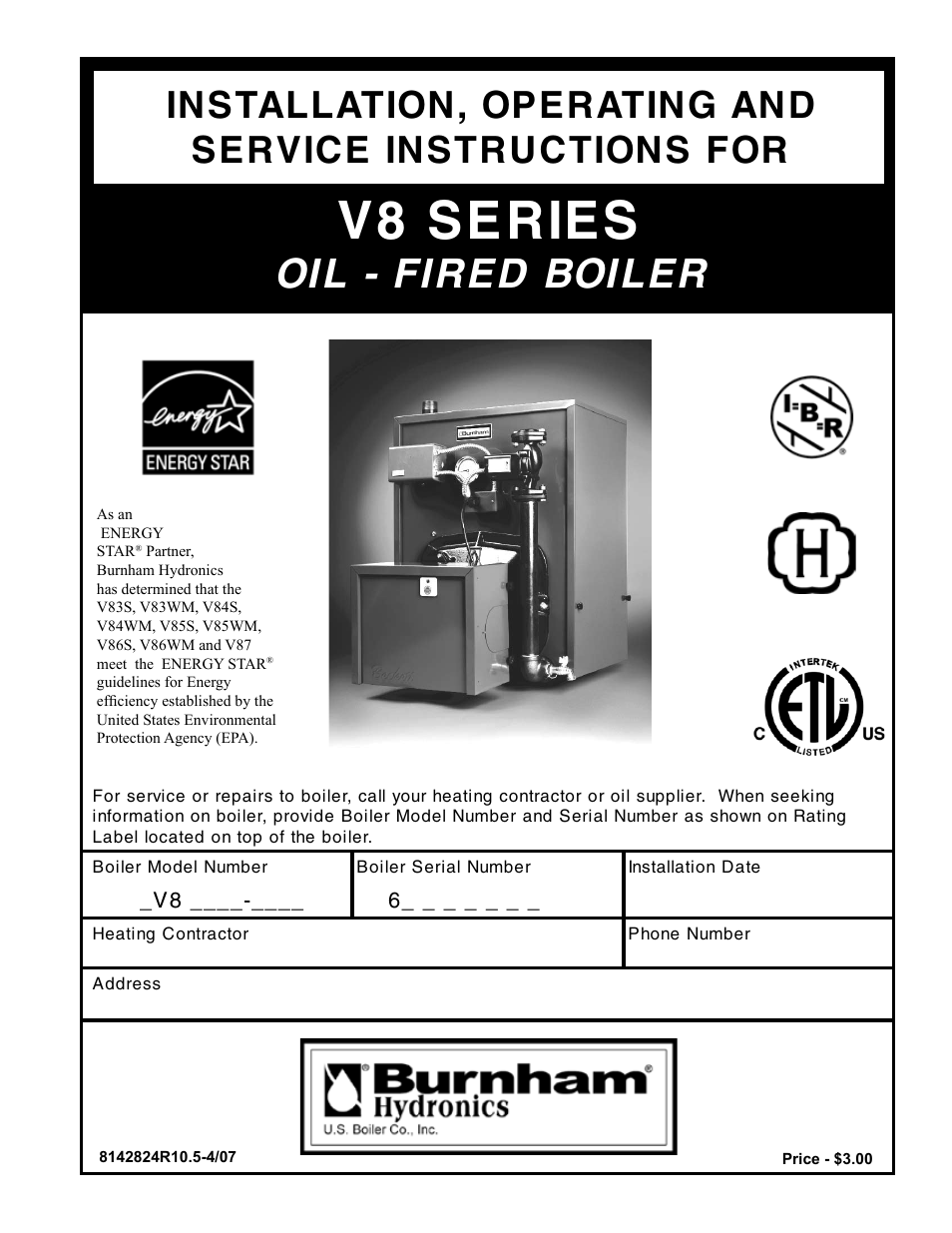 Burnham V8 Series User Manual | 100 pages