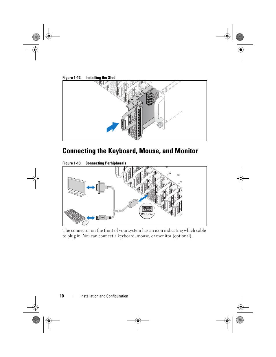 Connecting the keyboard, mouse, and monitor | Dell PowerEdge C5230 User Manual | Page 12 / 72