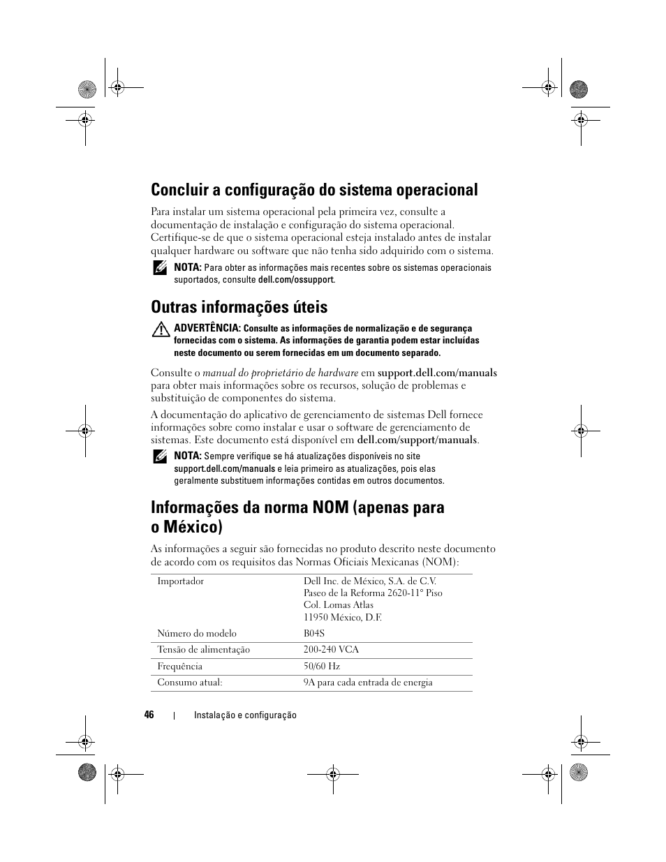 Concluir a configuração do sistema operacional, Outras informações úteis, Informações da norma nom (apenas para o méxico) | Dell PowerEdge C5230 User Manual | Page 48 / 72