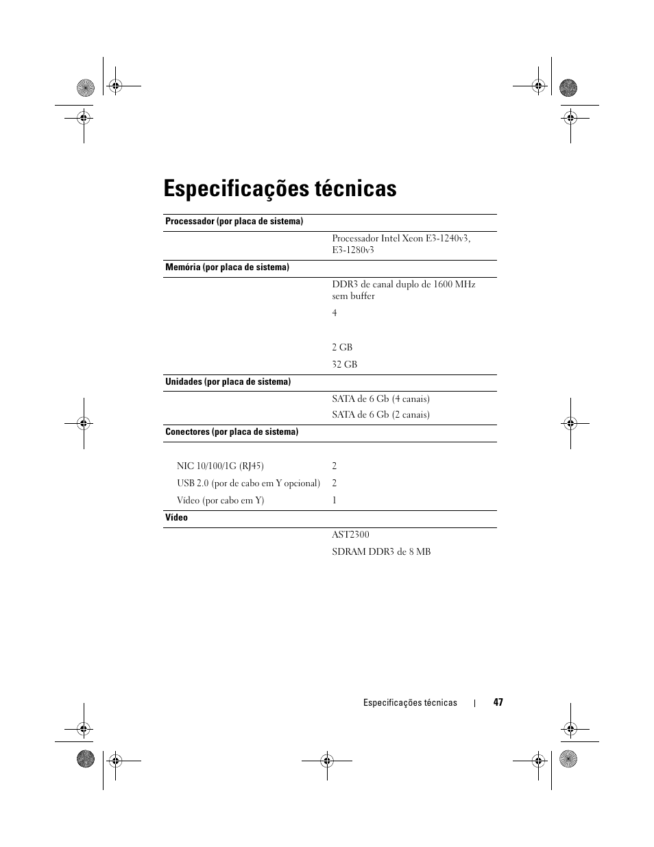 Especificações técnicas | Dell PowerEdge C5230 User Manual | Page 49 / 72
