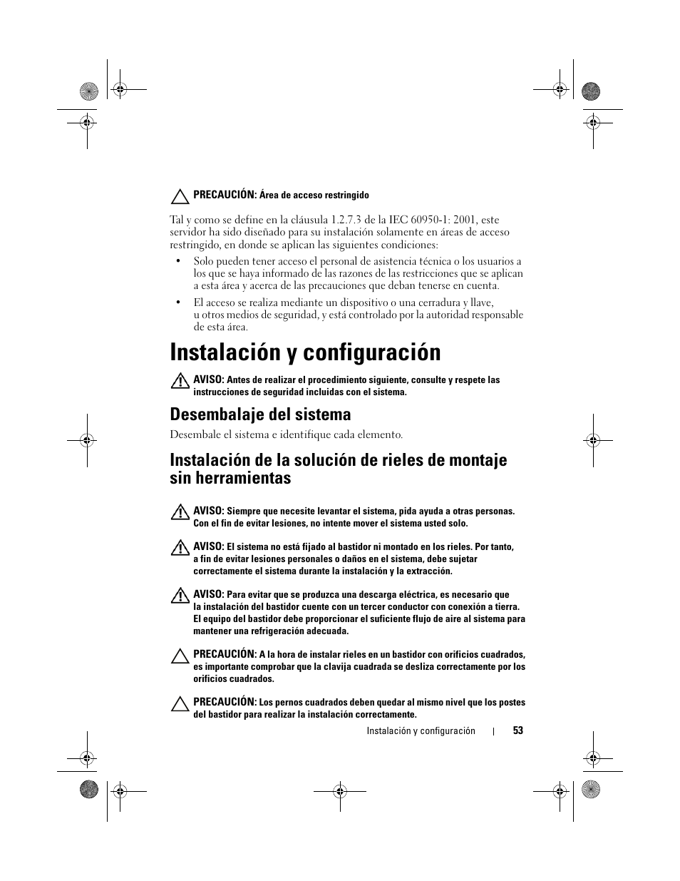 Instalación y configuración, Desembalaje del sistema | Dell PowerEdge C5230 User Manual | Page 55 / 72