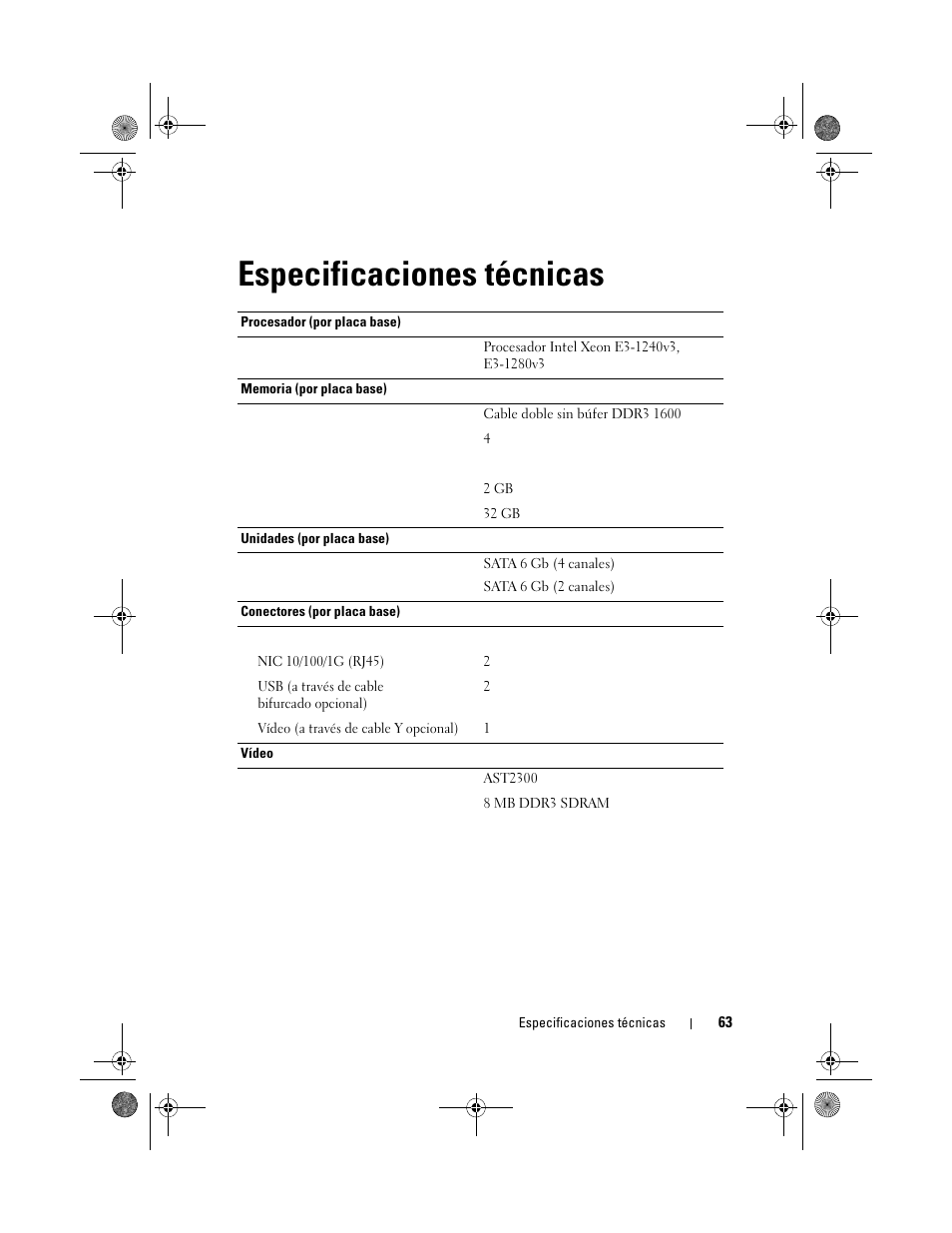 Especificaciones técnicas | Dell PowerEdge C5230 User Manual | Page 65 / 72