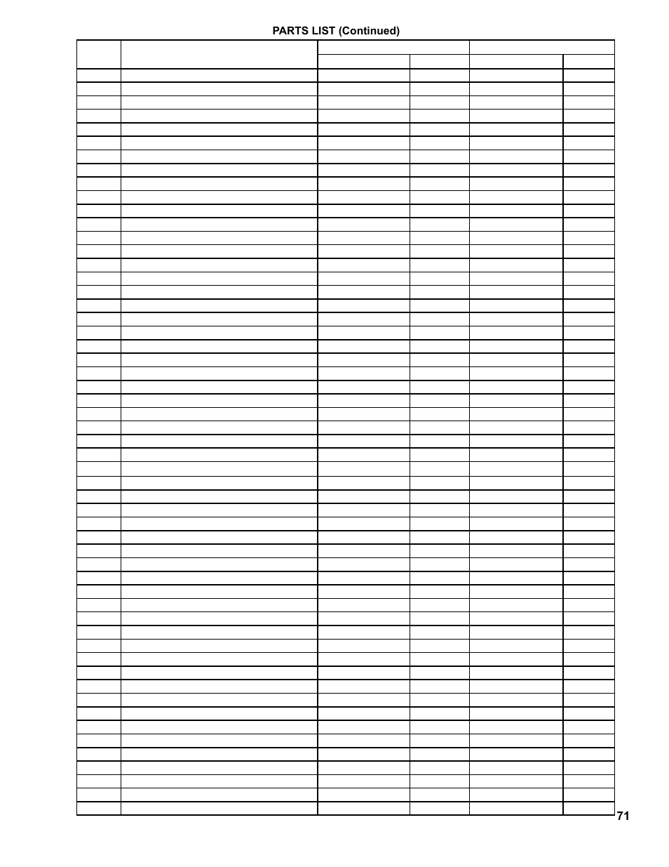 Parts list (continued) | Burnham FCM120 User Manual | Page 71 / 80