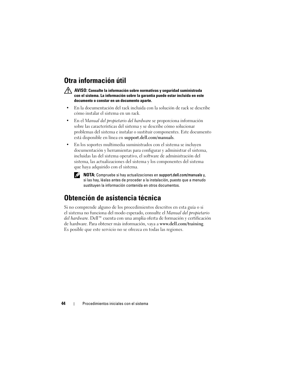 Otra información útil, Obtención de asistencia técnica | Dell PowerEdge R815 User Manual | Page 46 / 50