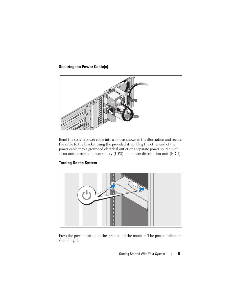 Securing the power cable(s), Turning on the system | Dell PowerEdge R815 User Manual | Page 7 / 50
