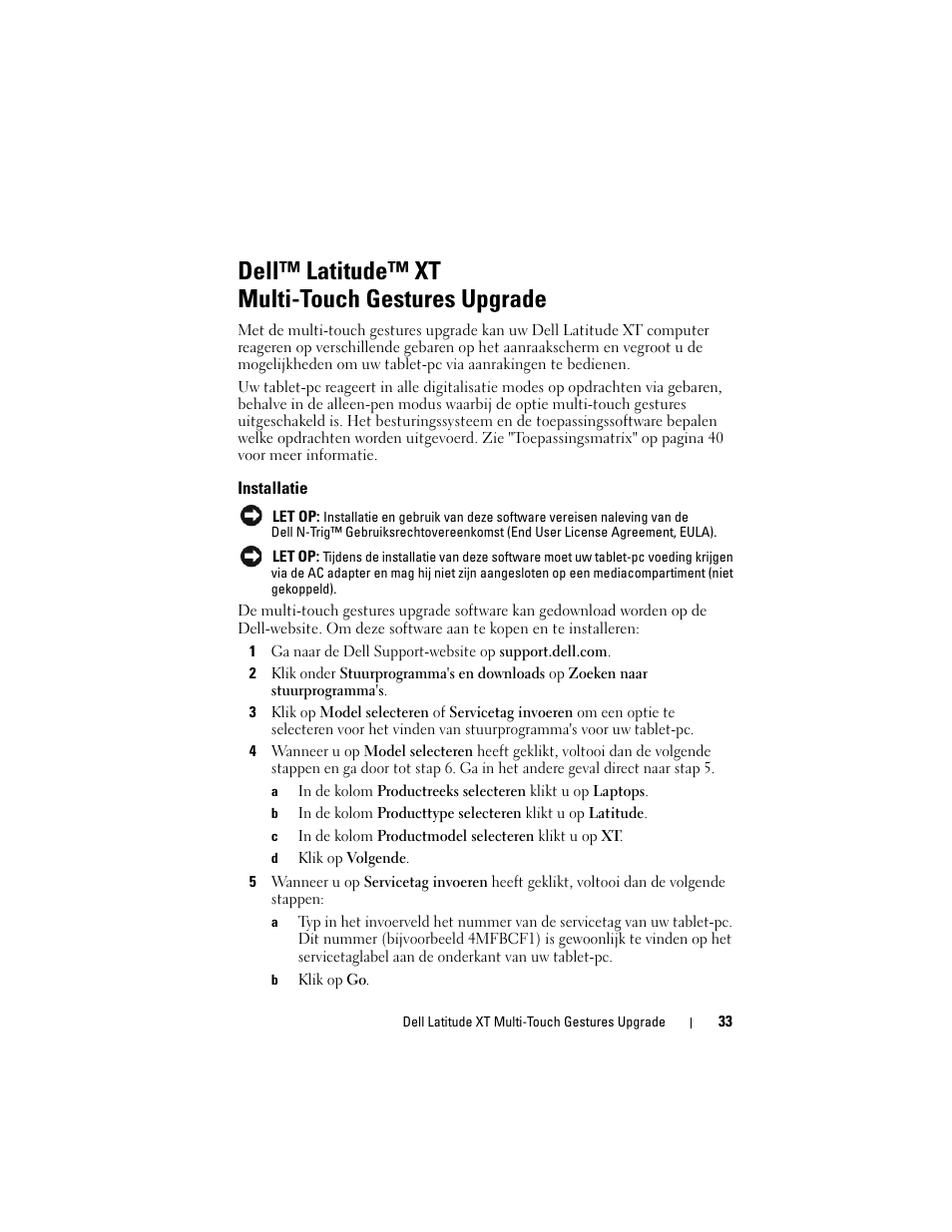 Dell™ latitude™ xt multi-touch gestures upgrade, Installatie | Dell Latitude XT (Late 2007) User Manual | Page 35 / 148