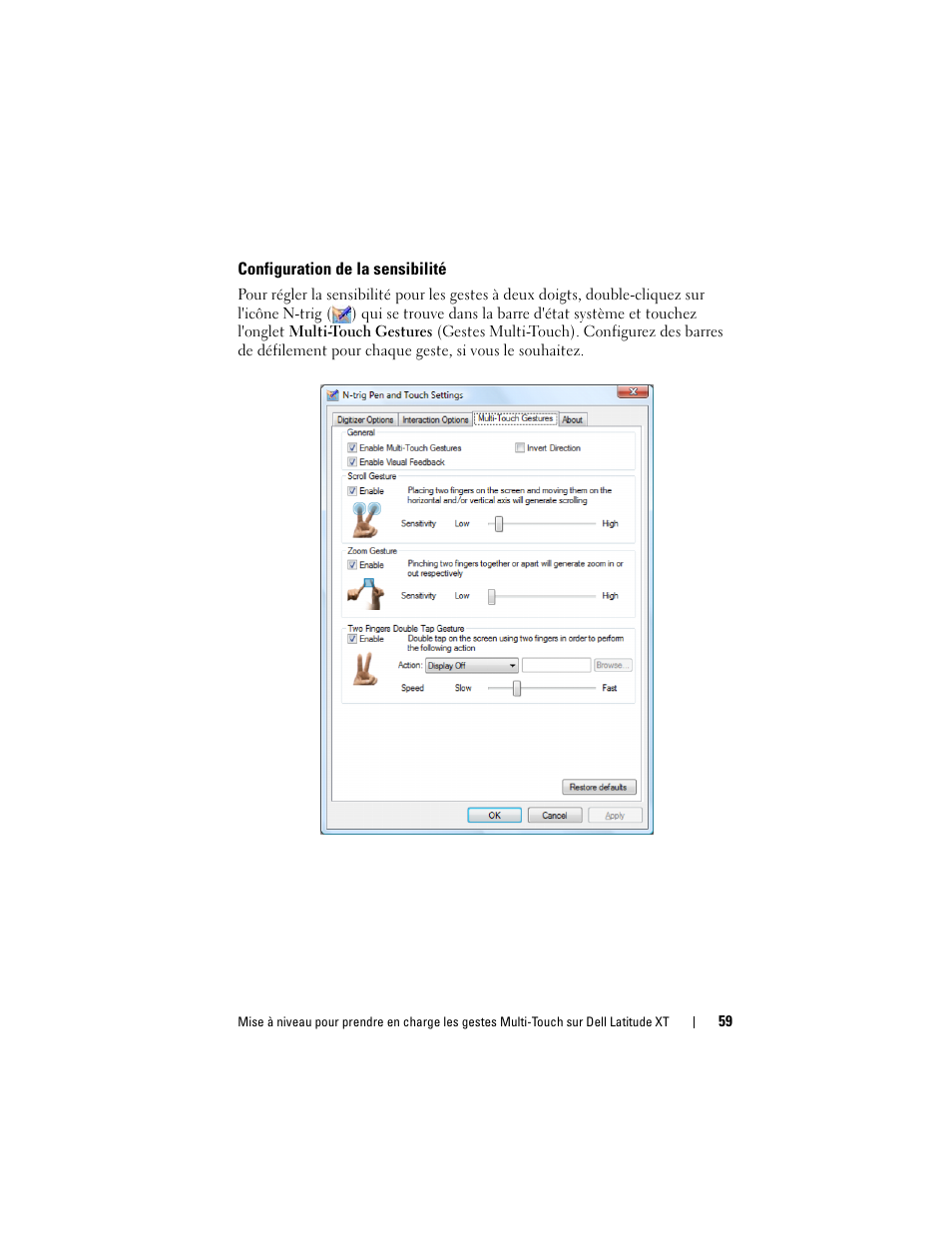 Configuration de la sensibilité | Dell Latitude XT (Late 2007) User Manual | Page 61 / 148