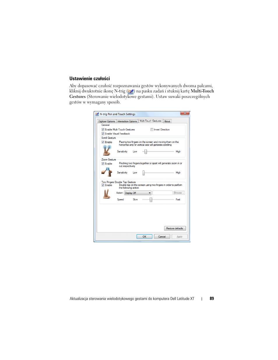 Ustawienie czułości | Dell Latitude XT (Late 2007) User Manual | Page 91 / 148