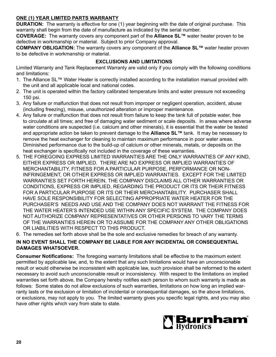 Burnham Indirect - Fired Water Heater AL SL User Manual | Page 20 / 24