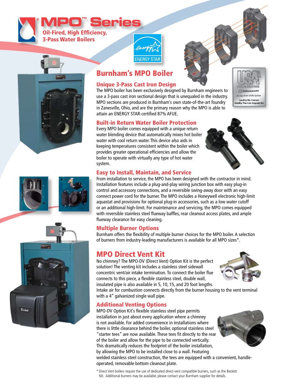 Burnham’s mpo boiler, Mpo direct vent kit | Burnham MPO Series User Manual | Page 2 / 4