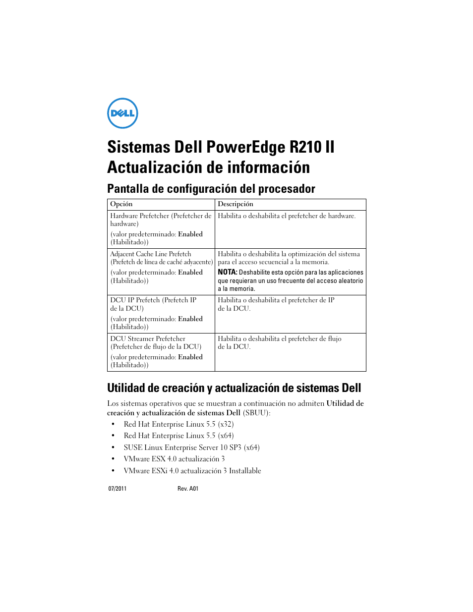 Pantalla de configuración del procesador | Dell PowerEdge R210 II User Manual | Page 13 / 14