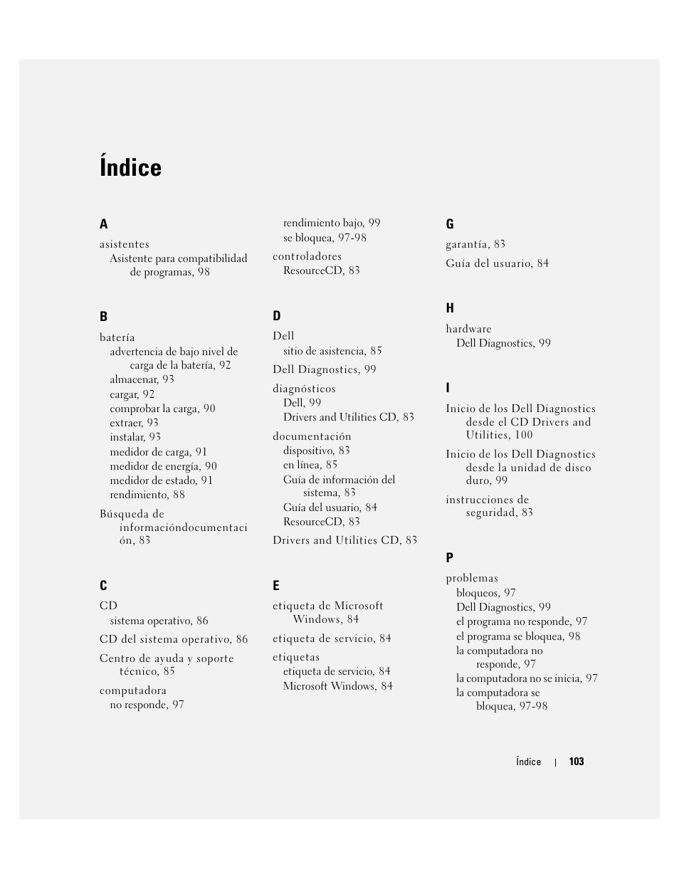 Índice | Dell Latitude D510 User Manual | Page 103 / 104