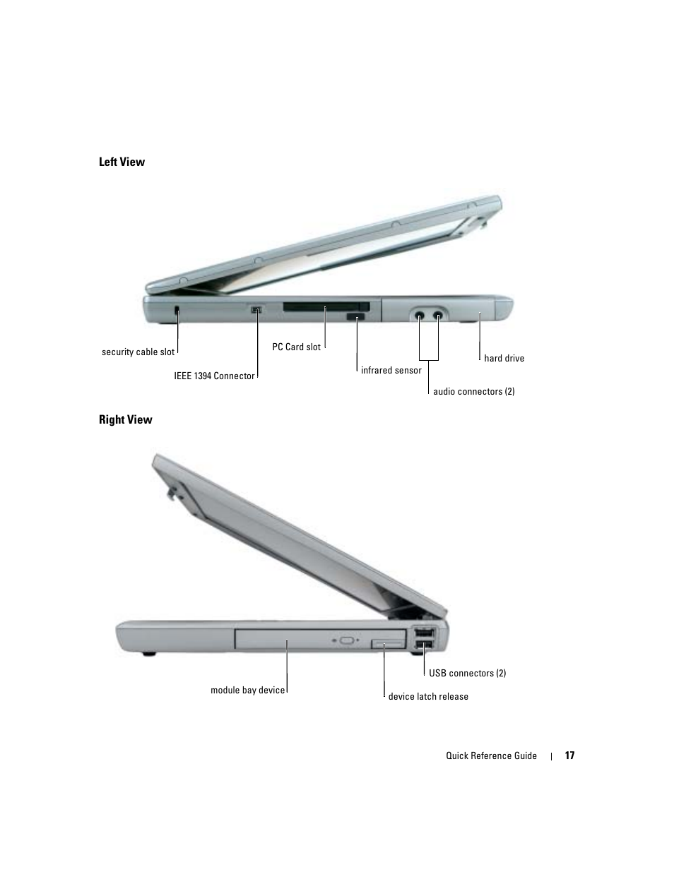 Left view, Right view | Dell Latitude D510 User Manual | Page 17 / 104