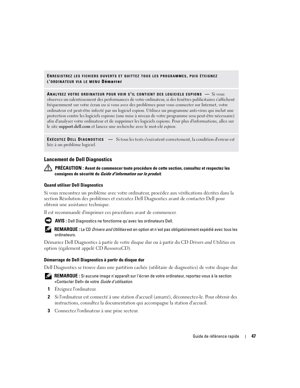 Lancement de dell diagnostics | Dell Latitude D510 User Manual | Page 47 / 104