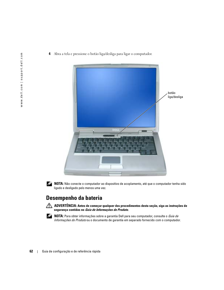 Desempenho da bateria | Dell Latitude D510 User Manual | Page 62 / 104