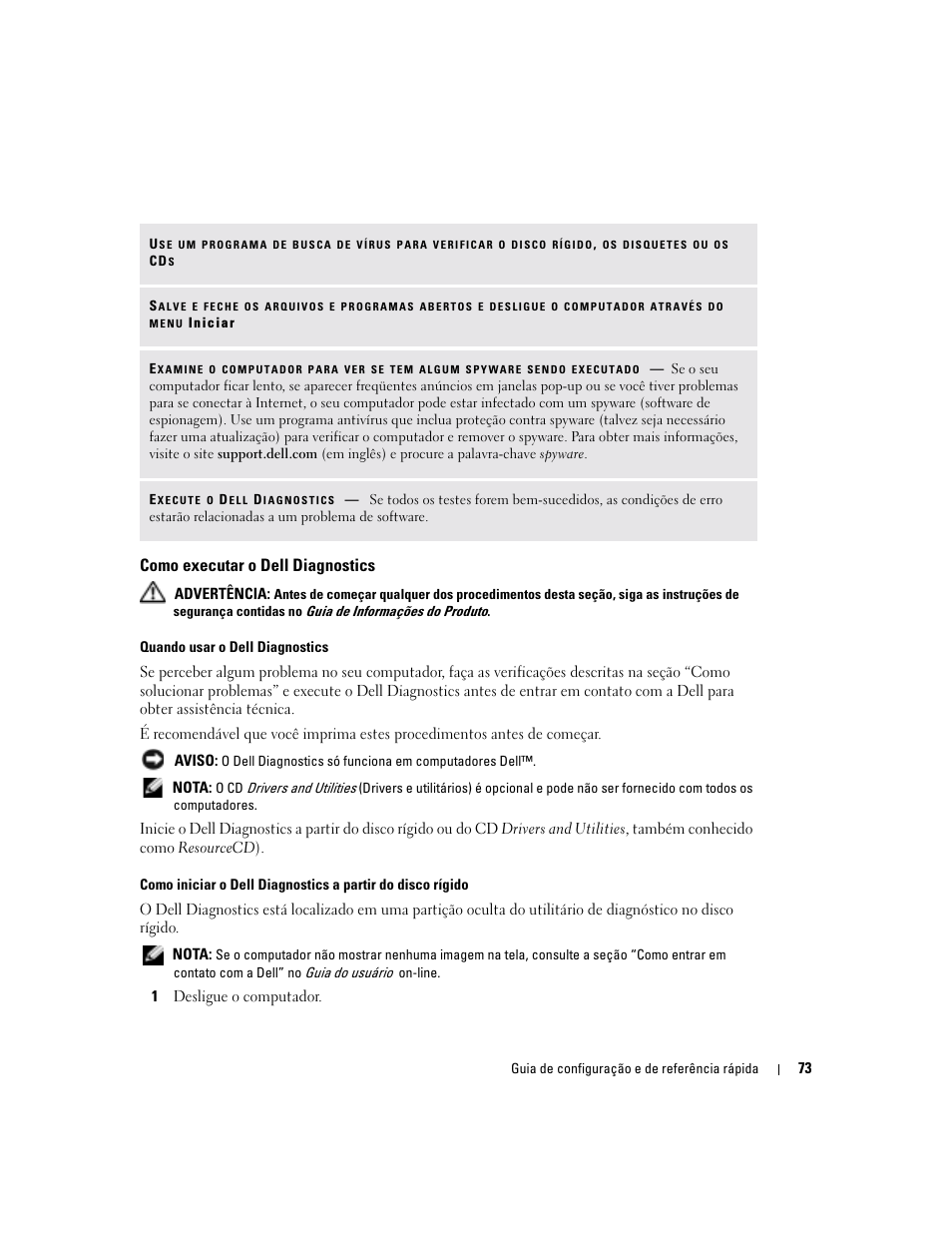 Como executar o dell diagnostics | Dell Latitude D510 User Manual | Page 73 / 104