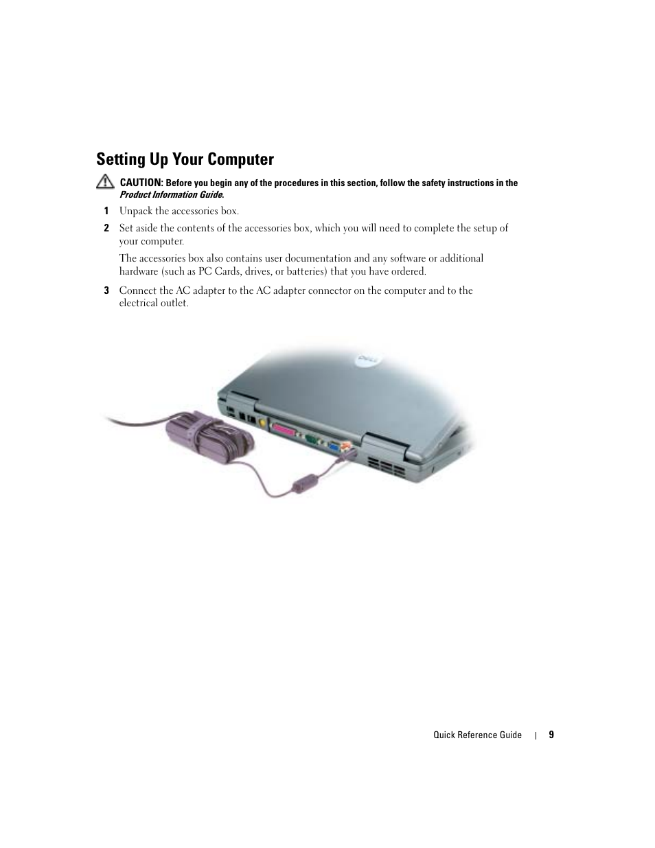 Setting up your computer | Dell Latitude D510 User Manual | Page 9 / 104